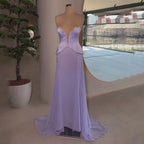 2025 Arabic Lilac Beaded Strapless Mermaid Satin Evening Dresses Gowns for Formal Occasion LA72808