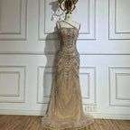 Elegant Nude One Shoulder Beaded Evening Dresses Gowns for Formal Occasion 2025 LA72791