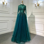 En oferta, sin devolución ni reembolso, vestido de noche musulmán verde de corte A de lujo con cuentas, vestidos de fiesta 2025 para mujer LA71640 
