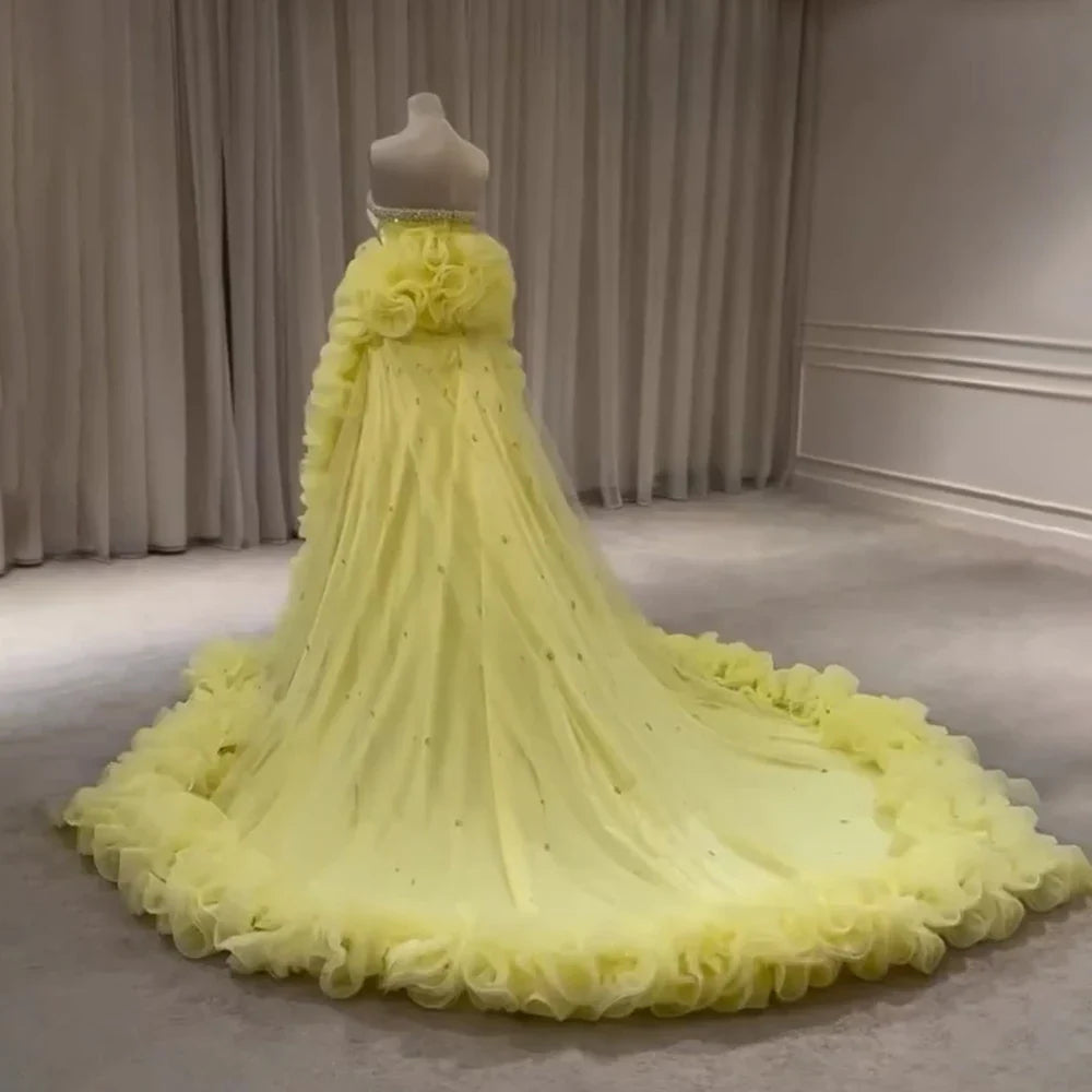 2025 Evening Gown for Formal Occasion Elegant Yellow Dress with Ruffles and Beaded Details LA72889