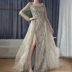 Elegante vestido de noche largo estilo sirena verde dividido con cuentas de lujo estilo Dubái 2025 para mujer, fiesta de bodas LA70765L 