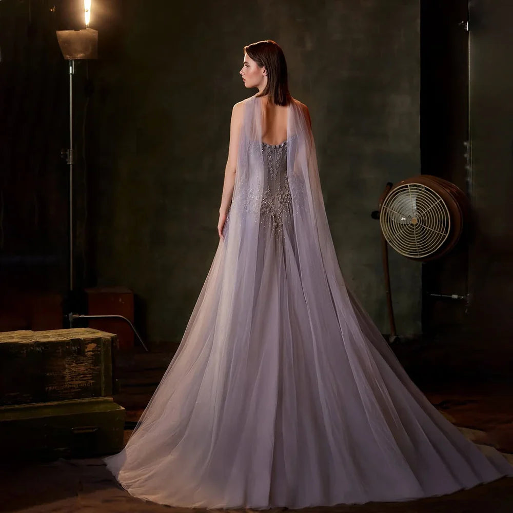 2025 Arabic Lilac A-Line Beaded Strapless Evening Dresses Gowns for Formal Occasion LA72832