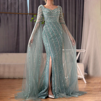 Blaues Sweetheart-Meerjungfrauen-Abendkleid mit perlenbesetztem Überrock – Luxuskleider für die Hochzeitsfeier der Frau 2025 LA72314 