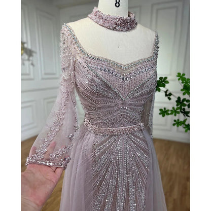 Luxuriöses Champagner-Meerjungfrauen-Abendkleid mit abnehmbarem Überrock LA71533