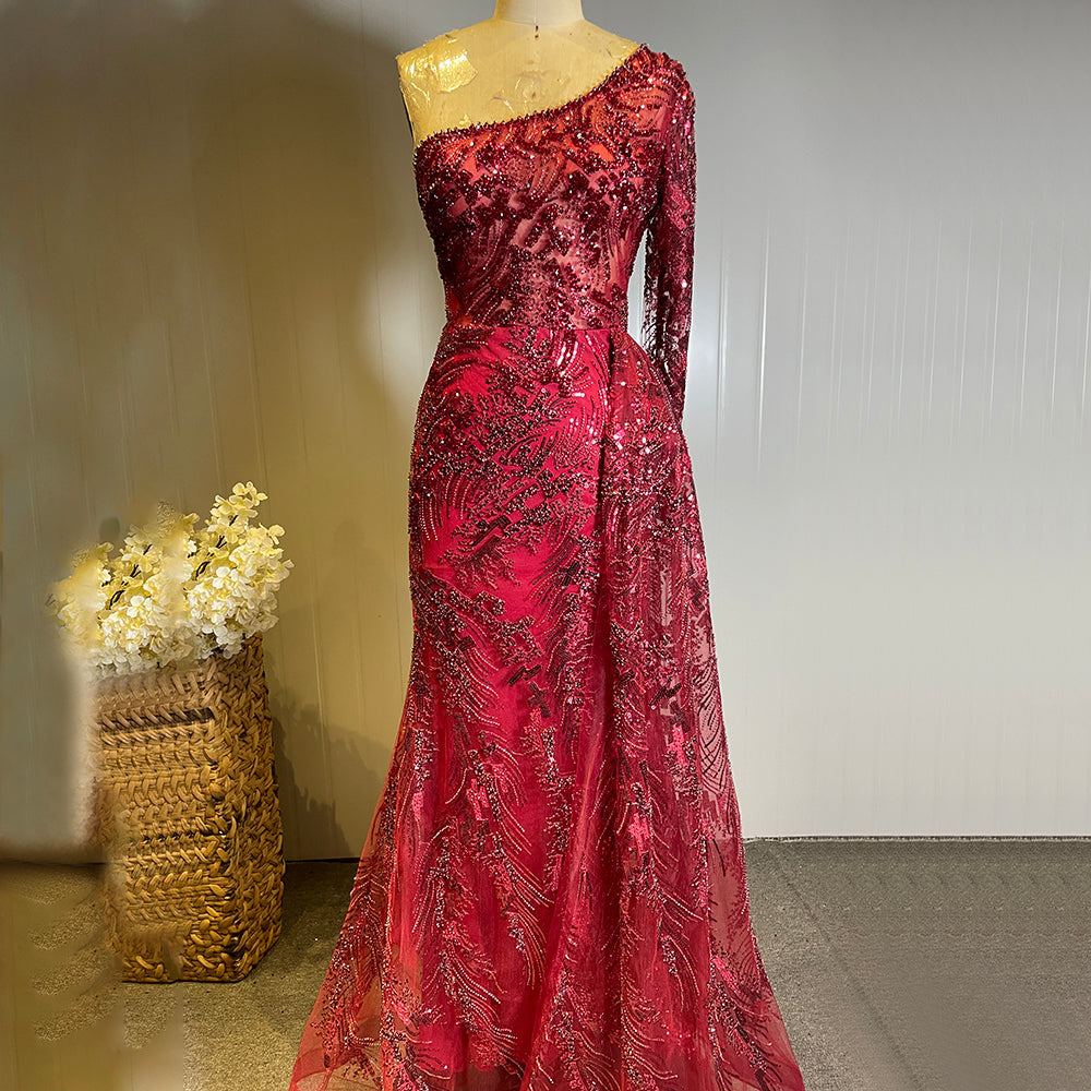Wijn Rode Luxe Avond Jurken 2025 Kralen Elegant Mermaid Overrok Voor Vrouwen Party LA71564