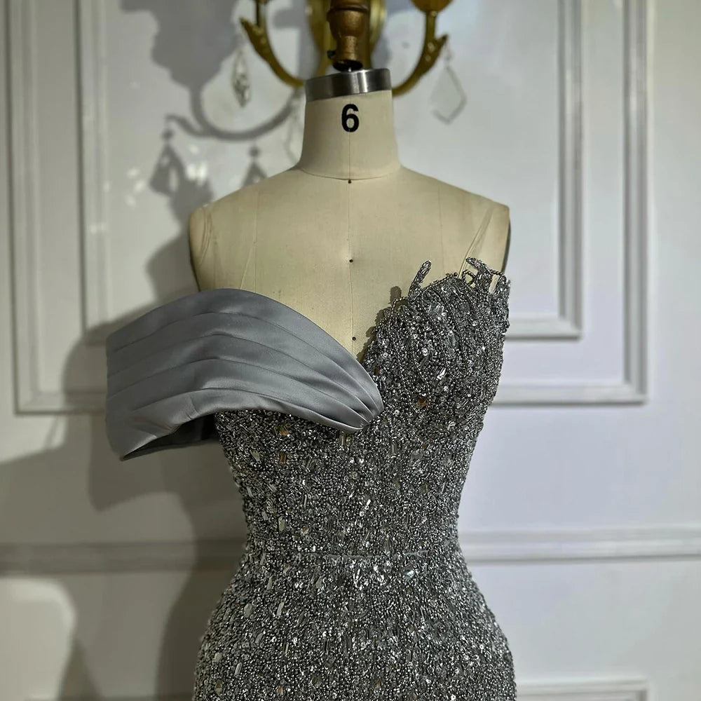 2025 Arabic Green Mermaid Elegant One Shoulder Beaded Long Evening Dresses Gowns for Formal Occasion LA72650