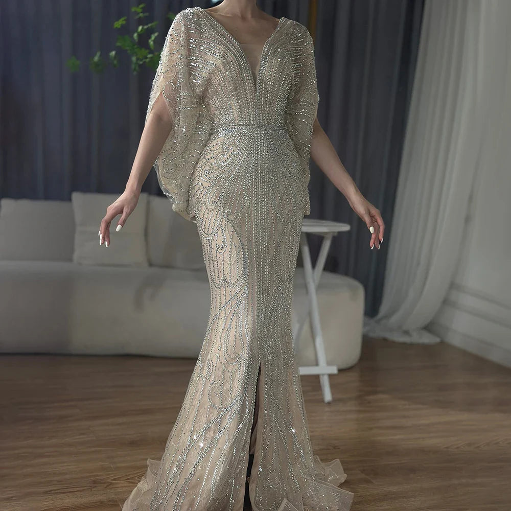 Vestido de noche árabe estilo sirena Tiffany, negro, de lujo, con cuentas y diamantes, para mujer, para boda, fiesta, 2025, LA72288A 