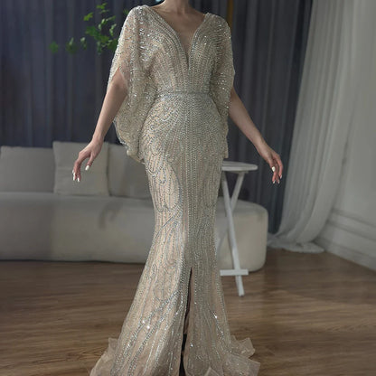 Vestido de noche árabe estilo sirena Tiffany, negro, de lujo, con cuentas y diamantes, para mujer, para boda, fiesta, 2025, LA72288A 