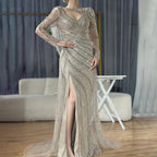 Vestido de noche elegante de sirena color plata nude con abertura alta y cuentas de lujo 2025 para mujer, fiesta LA70752L 