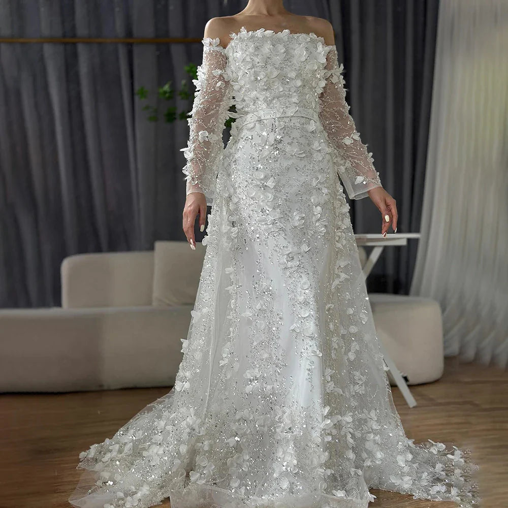 Elegantes 3D-Blumen-Rosa-Luxus-Dubai-Abendkleid mit Überrock LA72641