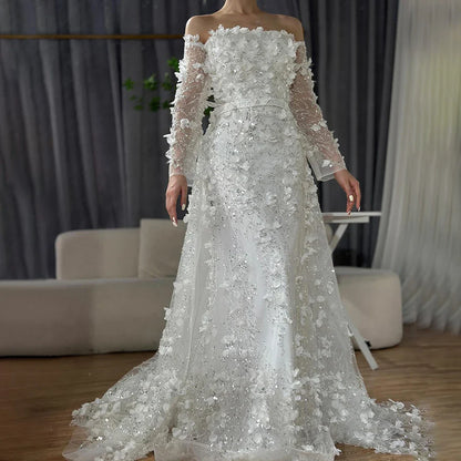 Elegantes 3D-Blumen-Rosa-Luxus-Dubai-Abendkleid mit Überrock LA72641