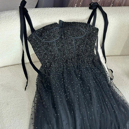 Luxuriöses Abendkleid aus Saudi-Arabien, weinrot, mit Perlen besetzt, Spaghettiträger, bodenlang, für formelle Anlässe, LA70600A