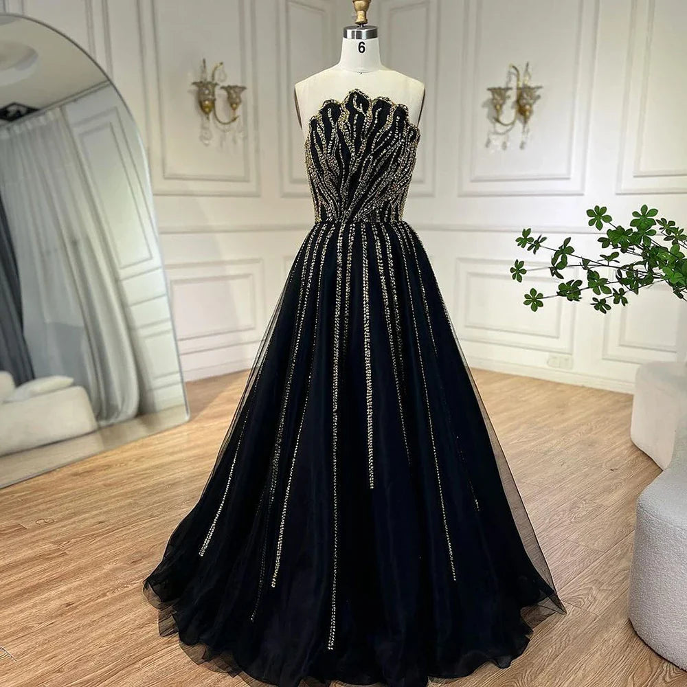 Vestido de noche elegante, festoneado, sin tirantes, color lila, corte A, sexy, con cuentas, para mujer, boda, fiesta, LA71643 