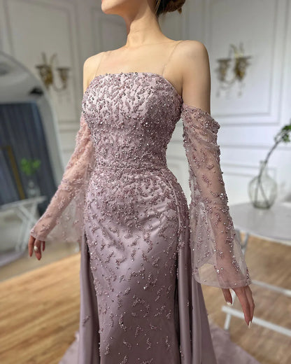 Arabisches Abendkleid Silbergrau Frau Hochzeitsfeier Ballkleider LA72705