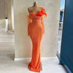 Elegantes orangefarbenes Meerjungfrau-Abendkleid mit Perlen, Luxus-Dubai-Kleider für die Hochzeitsfeier der Frau 2025 LA72319 