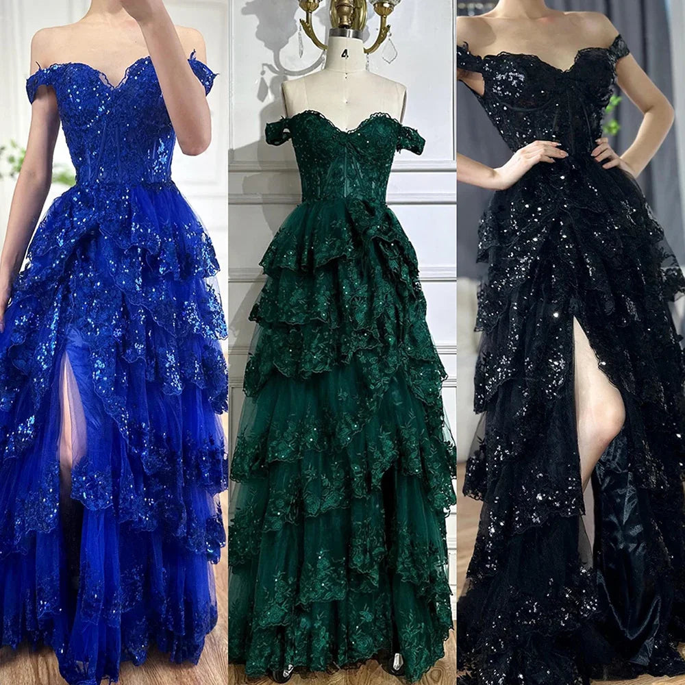 Vestido de noche árabe negro con abertura alta, tirantes finos, corte A, encaje y cuentas, para mujer, para fiesta de boda LA72586 