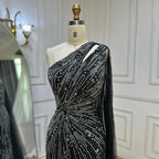 Vestido de noche negro saudí de corte sirena con abertura alta, un hombro y cuentas, para ocasiones formales, LA72829 