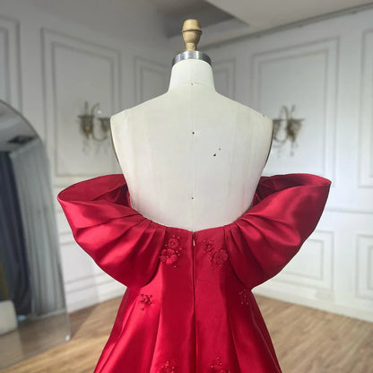 Elegantes schulterfreies rotes Abendkleid mit 3D-Blumen LA72778