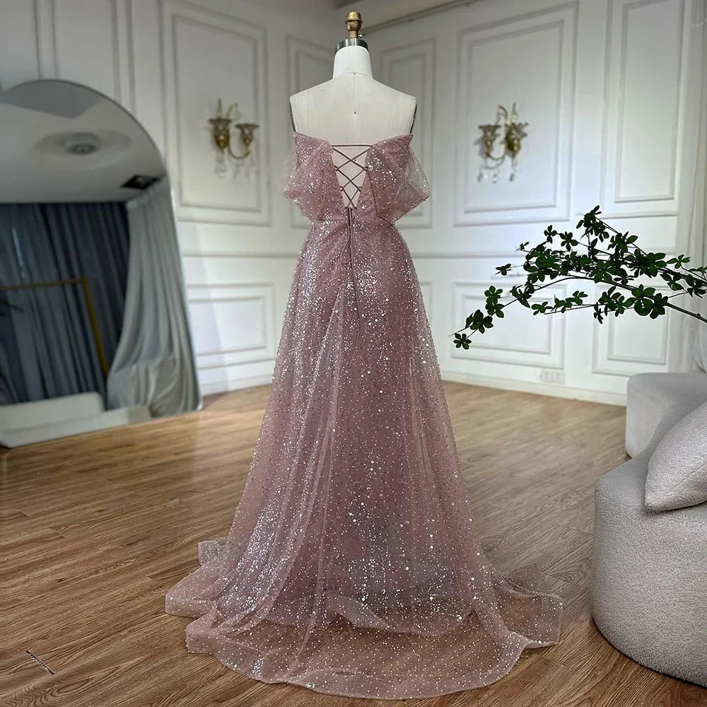 Vestido de noche árabe con cuentas, elegante, color rosa, estilo sirena saudí, para ocasiones formales, LA72204A, 2025 