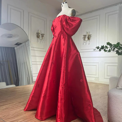 Elegantes schulterfreies rotes Abendkleid mit 3D-Blumen LA72778
