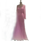 2025 Elegant Blue Saudi Arabic Evening Gown with Beaded Side Overskirt Dress for Formal Occasion LA72734