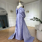 Vestido de noche lila con hombros descubiertos y capa con cuentas para fiesta de boda LA72529