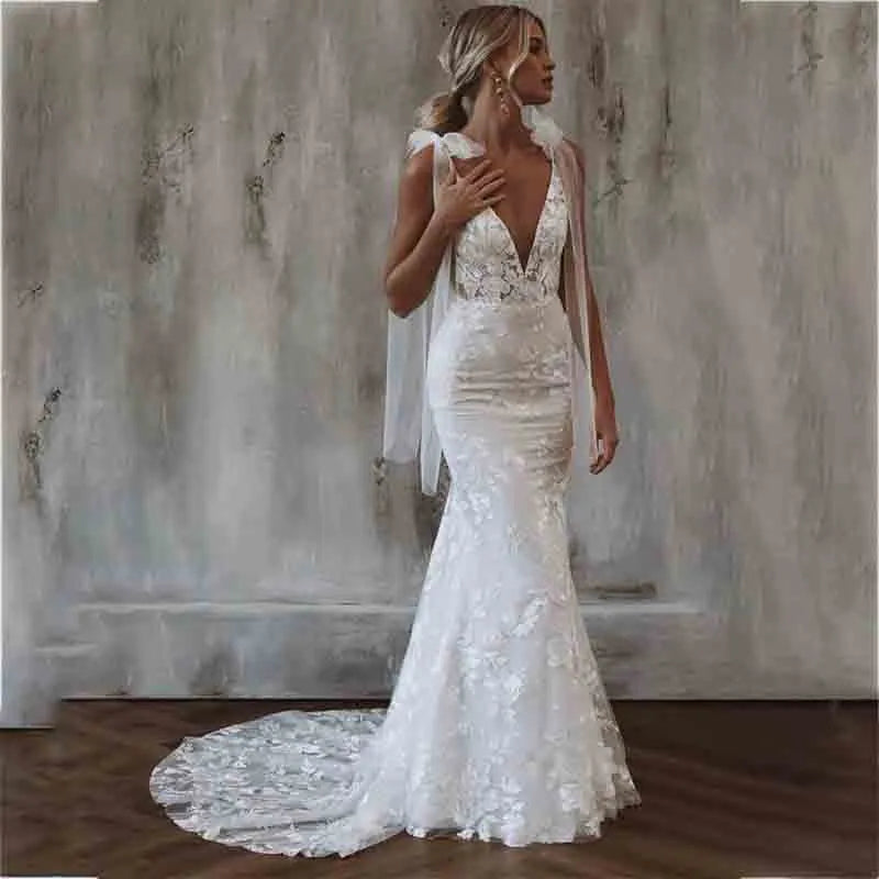 MACDOUGAL Boho Wedding Dress off The Shoulder Vintage Lace Appliques Bride Dresses Vestido De Novia Custom Made For Women-payinti