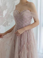 Vestidos de noche sexys con cuentas y plumas rosas, corte A, de lujo, para mujer, fiesta, LA71874 