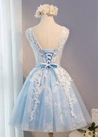 U-Ausschnitt, kurzes Tüll-Heimkehrkleid, Partykleid mit Spitzenapplikationen, PG137