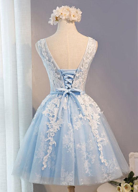 U-Ausschnitt, kurzes Tüll-Heimkehrkleid, Partykleid mit Spitzenapplikationen, PG137