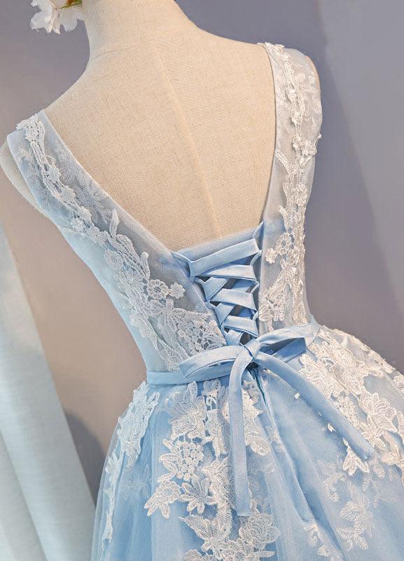 U-Ausschnitt, kurzes Tüll-Heimkehrkleid, Partykleid mit Spitzenapplikationen, PG137