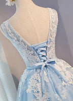 U-Ausschnitt, kurzes Tüll-Heimkehrkleid, Partykleid mit Spitzenapplikationen, PG137