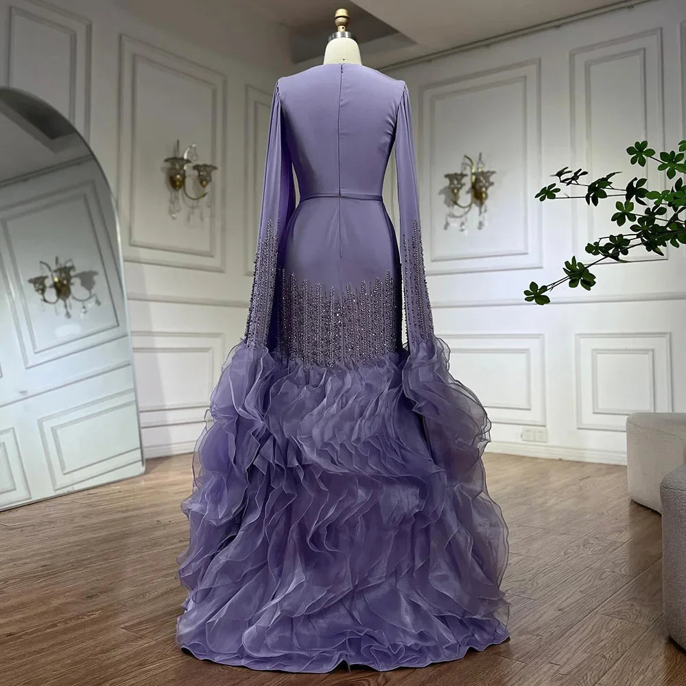 Luxury Mermaid Nude Evening Dresses with Cape Sleeves LA72317A