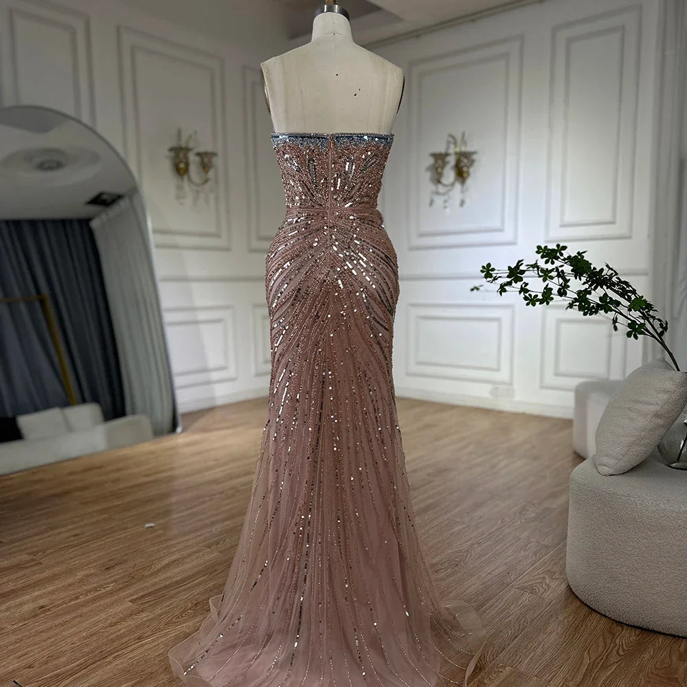 2025 Saudi Arabic Pink Strapless Mermaid Evening Dress with High Split for Formal Occasion LA72480