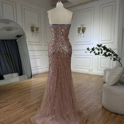 2025 Saudi Arabic Pink Strapless Mermaid Evening Dress with High Split for Formal Occasion LA72480