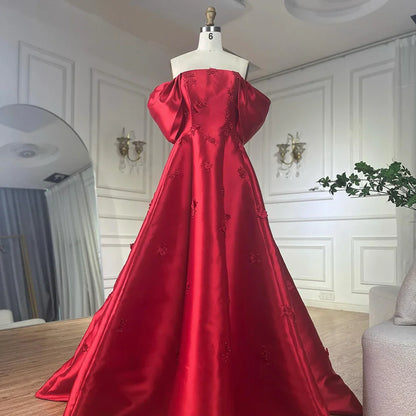 Elegantes schulterfreies rotes Abendkleid mit 3D-Blumen LA72778
