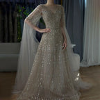 Luxuriöses blaues Abendkleid mit Cape-Ärmeln LA72666