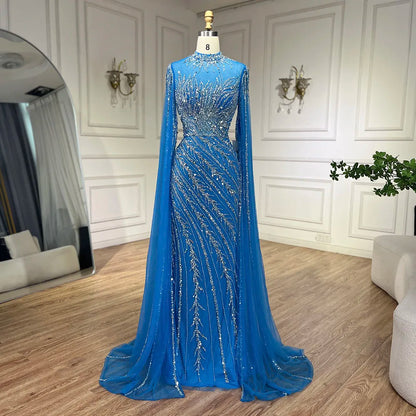 Luxuriöses Abendkleid im Meerjungfrauen-Stil in Schwarz mit Cape-Ärmeln LA71885A 
