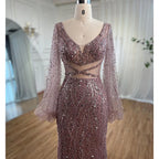 Sexy Mint Mermaid Elegante V-ausschnitt Perlen Luxus Arabisch Shiny Abendkleider Kleider Für Frauen Party 2025 LA71784 