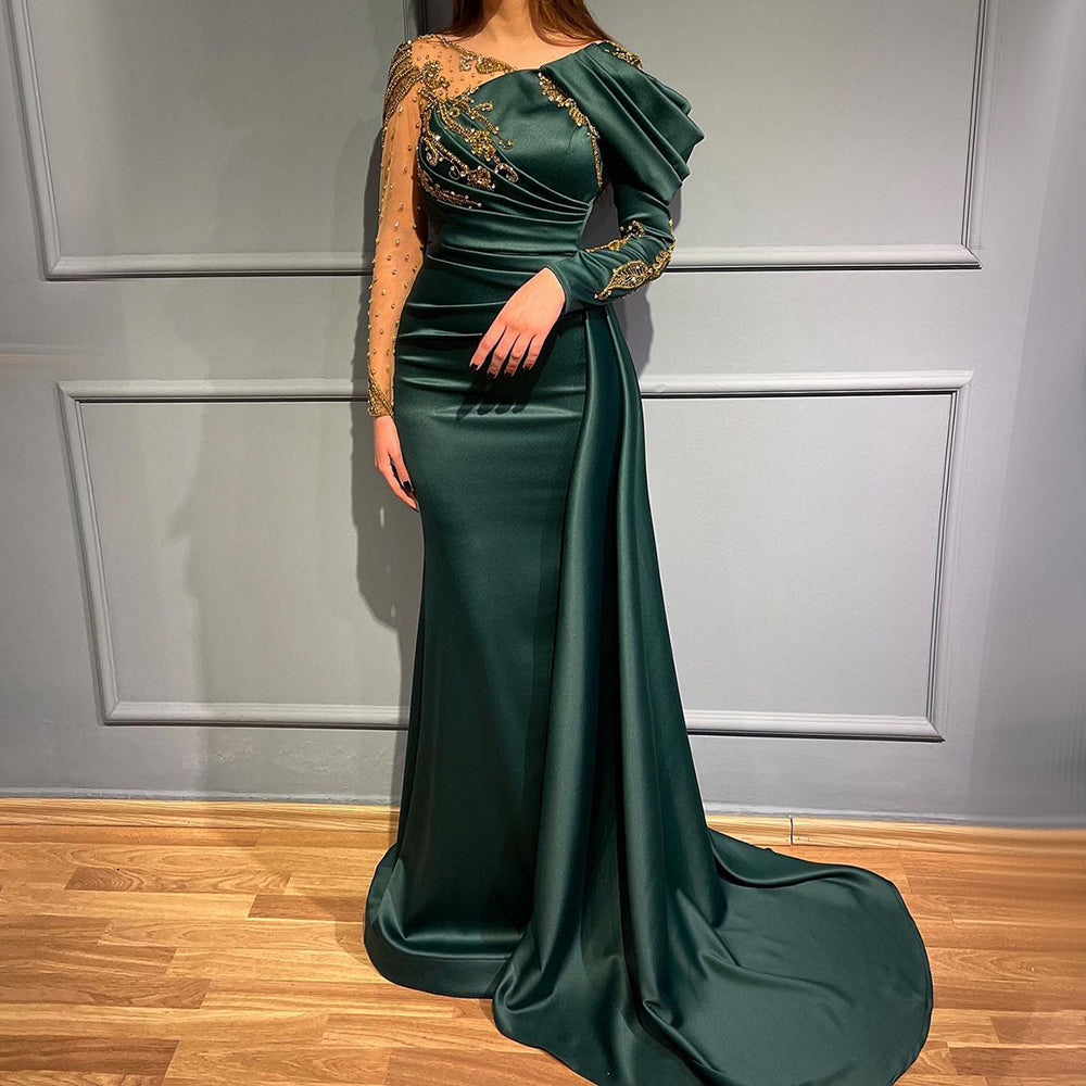 Vestido de sirena verde Kralen Avond 2025 Elegante Overrok Luxe para fiesta de mujer LA71578 