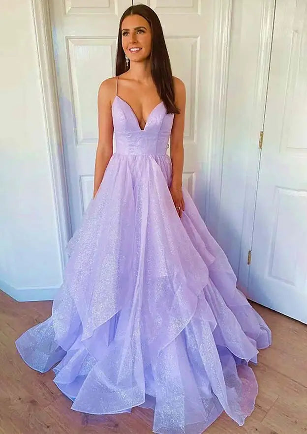2025 Arabic Lilac Elegant Spaghetti Strap Backless A-Line Prom Dress for Women | Wedding Party LA72676