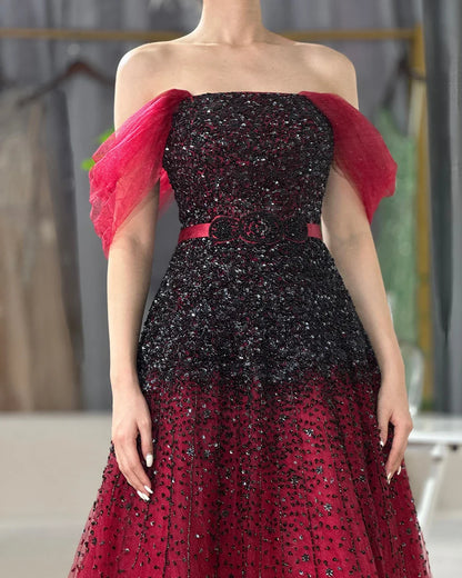 Vestidos de noche color vino tinto con cambio gradual, 2025, con cuentas brillantes, corte A, de lujo, para mujer, fiesta, LA71329 