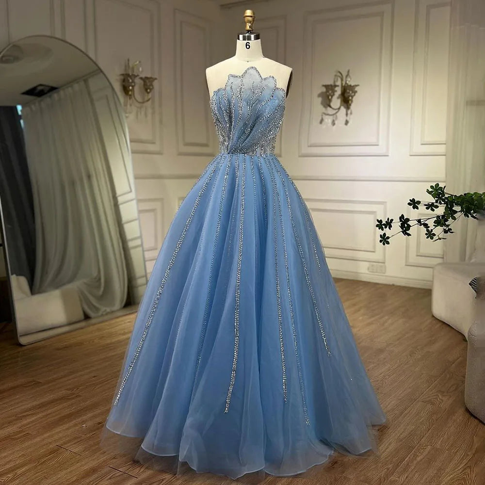 Vestido de noche elegante, festoneado, sin tirantes, color lila, corte A, sexy, con cuentas, para mujer, boda, fiesta, LA71643 