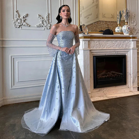 Arabisches Abendkleid Silbergrau Frau Hochzeitsfeier Ballkleider LA72705