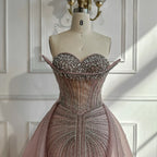2025 Nude Beaded Mermaid Evening Dresses Gowns with Overskirt for Formal Occasion LA72811