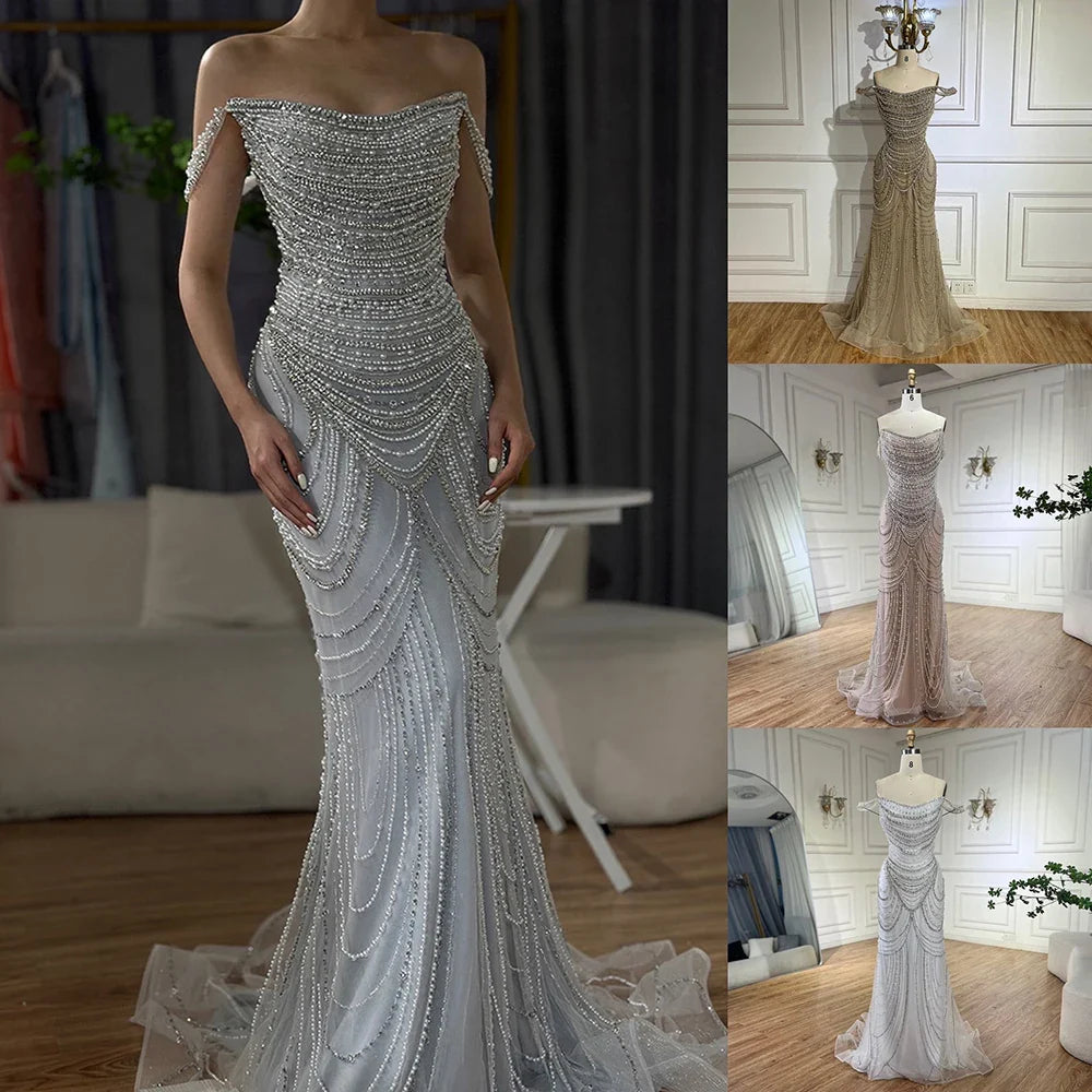 Luxus Kristall Silber Nude Meerjungfrau Dubai Abendkleider LA72253