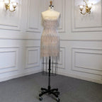 Vestido elegante de lujo con borlas y cuentas, estilo sirena dorado, con falda corta y cuello redondo, para mujer, para fiesta, LA71734 