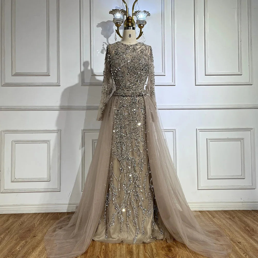 Luxuriöses Dubai Türkis Meerjungfrau Abendkleid mit Tüll LA72601
