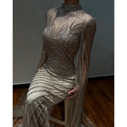 Vestido de noche largo estilo sirena, sexy, con mangas acampanadas, encaje y cuentas, estilo caramelo árabe, para mujer, para fiesta de boda, LA71885 