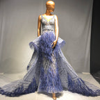 Vestidos de noche con plumas y cuentas azules, estilo sirena, de lujo, elegantes, para mujer, para fiesta de boda, LA71586 